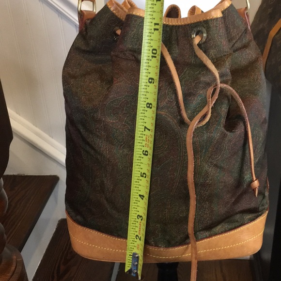 W ETRO Milano Red Paisley Nylon Vachetta Leather Drawstring Bucket Shoulder Bag - Picture 14 of 17